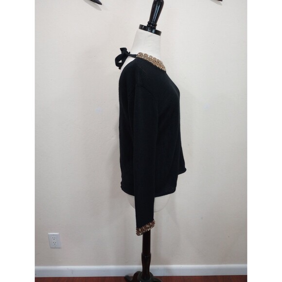 Maje Black Sweater With Gold Chain Collar and Cuffs ~ Size 2 / M - Picture 6 of 9